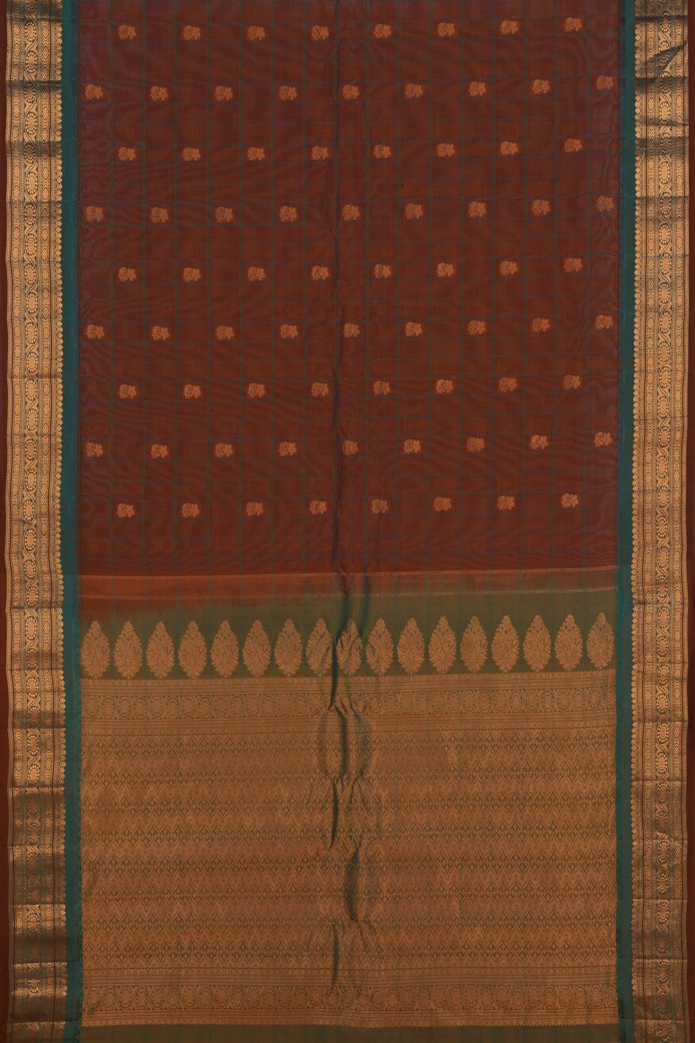 Image of Gadwal Kattam Brown Saree